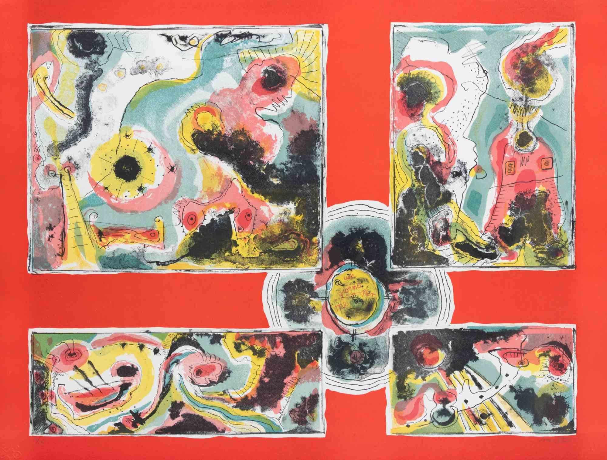 Red Abstract is a contemporary artwork realized by Le Pond in 1970s.

Mixed colored lithograph.

Hand signed on the lower margin.

Numbered on the lower margin.

Edition of 66/100