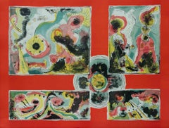 Rojo Abstracto - Litografía de Le Oben - Años 70