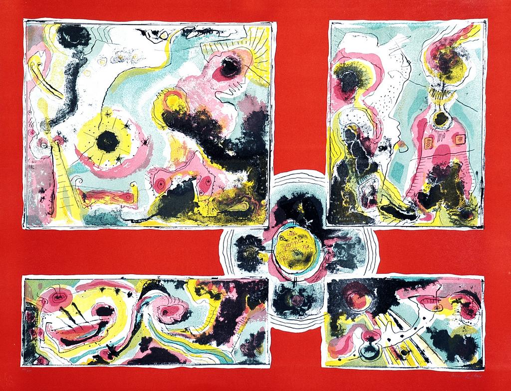 Red Abstract - Lithograph by Le Oben - 1970s
