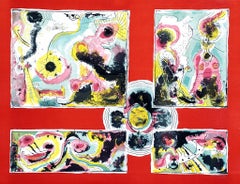 Red Abstract - Lithograph by Le Oben - 1970s