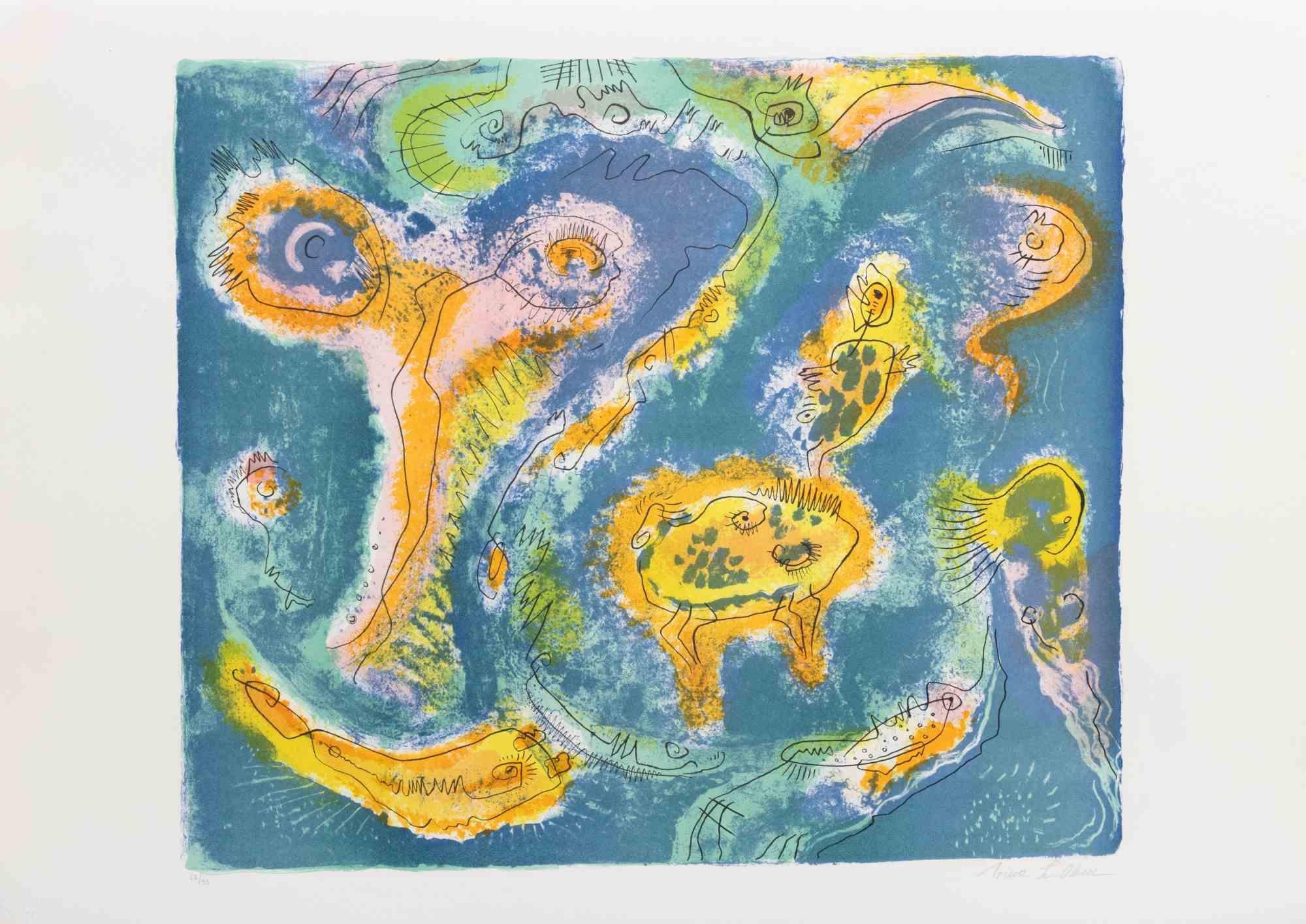 L'étang est une œuvre d'art contemporain réalisée par Le Pond dans les années 1970.

Lithographie en couleurs mélangées.

Signé à la main dans la marge inférieure.

Numéroté dans la marge inférieure.

Édition de 67/95.