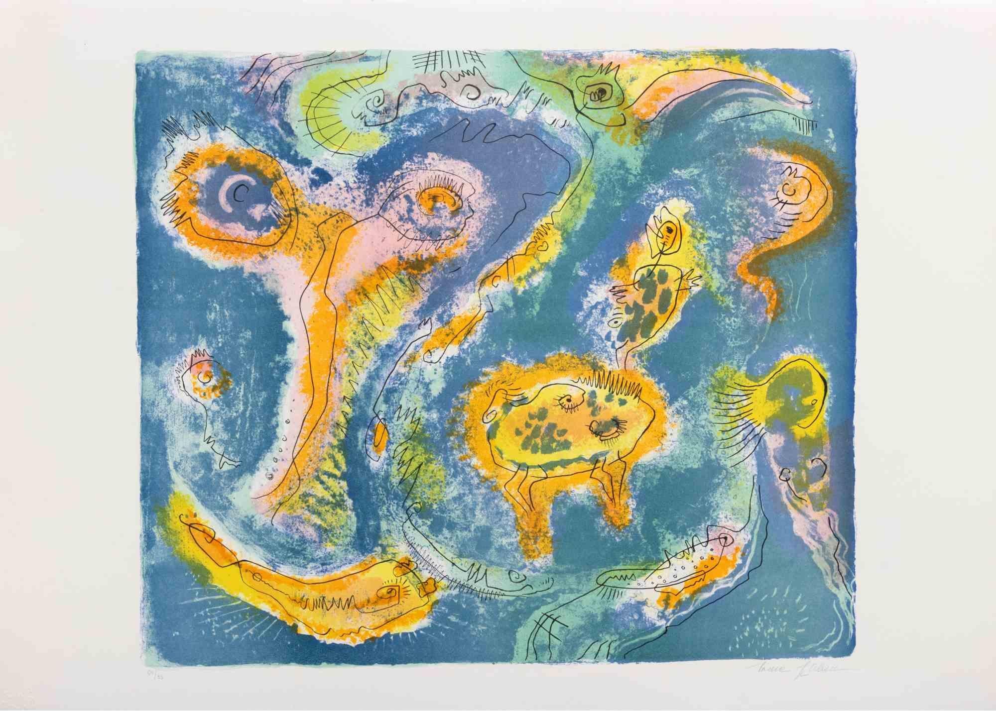L'étang est une œuvre d'art contemporain réalisée par Le Pond dans les années 1970.

Lithographie en couleurs mélangées.

Signé à la main dans la marge inférieure.

Numéroté dans la marge inférieure.

Édition de 60/95.