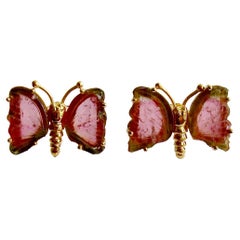 Le Papillon Post Earrings, Watermelon Tourmaline Butterfly Slices