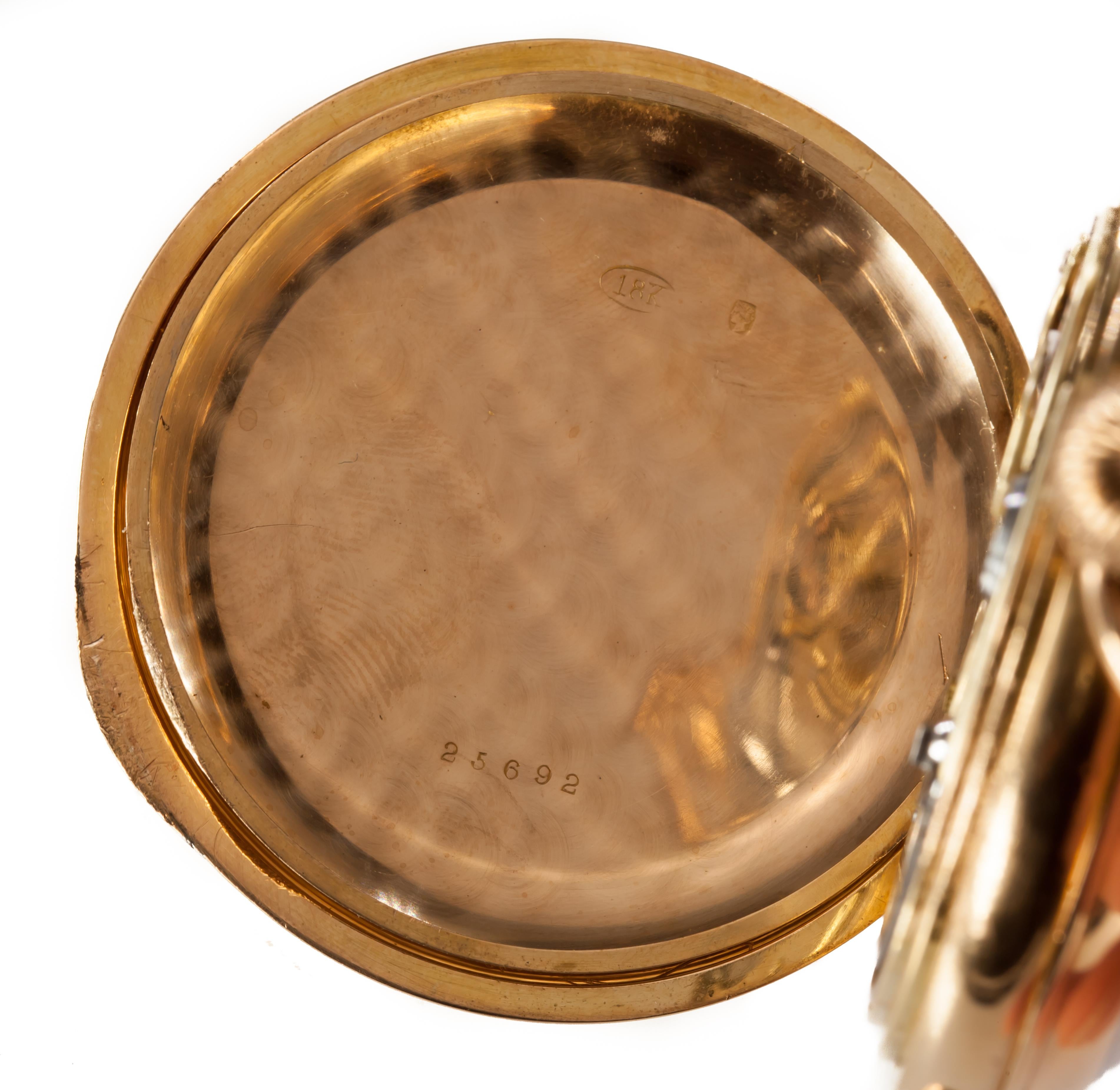 Le Phare 18 Karat Yellow Gold Minute Repeater Open Face Pocket Watch In Good Condition For Sale In Sherman Oaks, CA