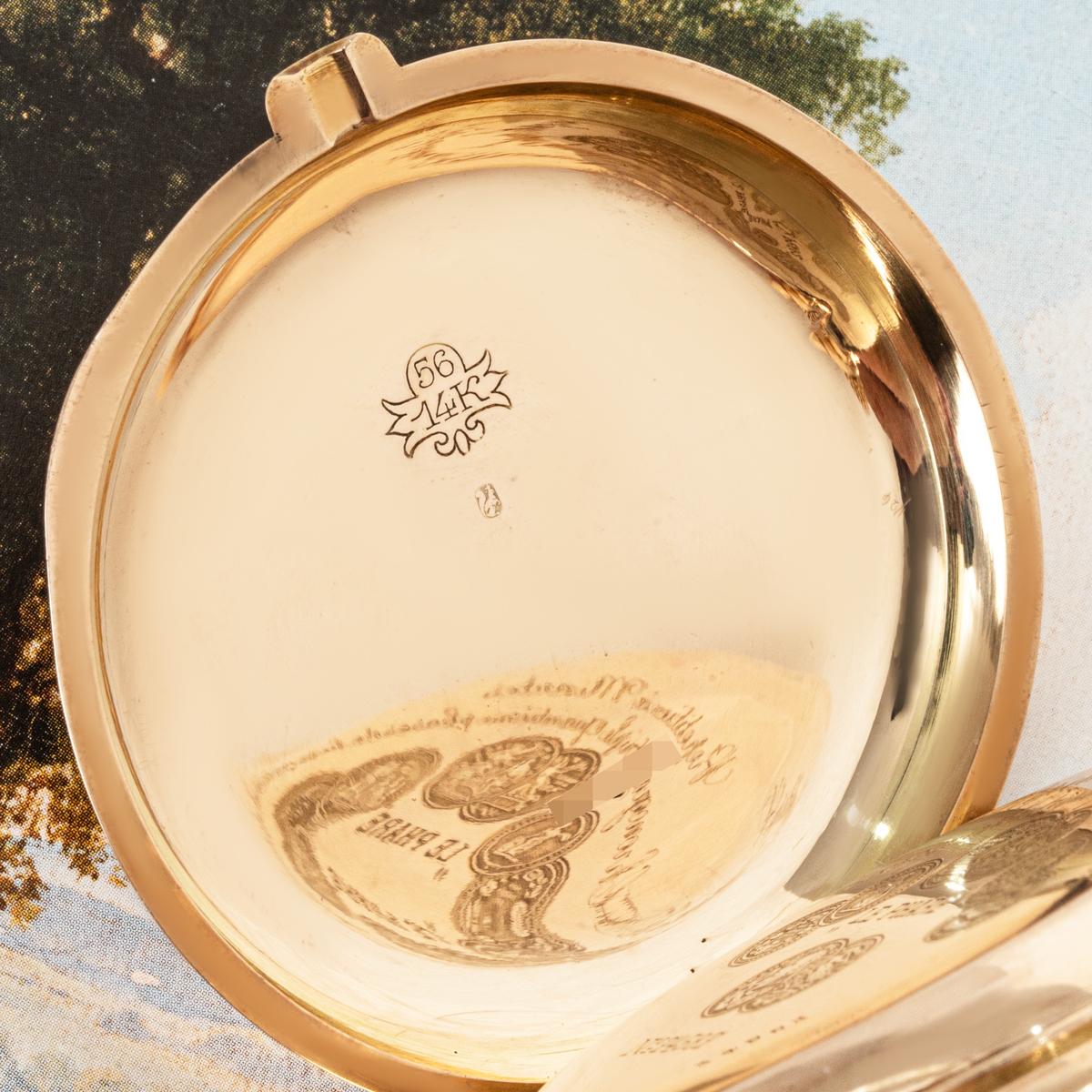 Men's Le Phare A Rose Gold Full Hunter Calendar Minute Repeater Chronograph C1890 For Sale