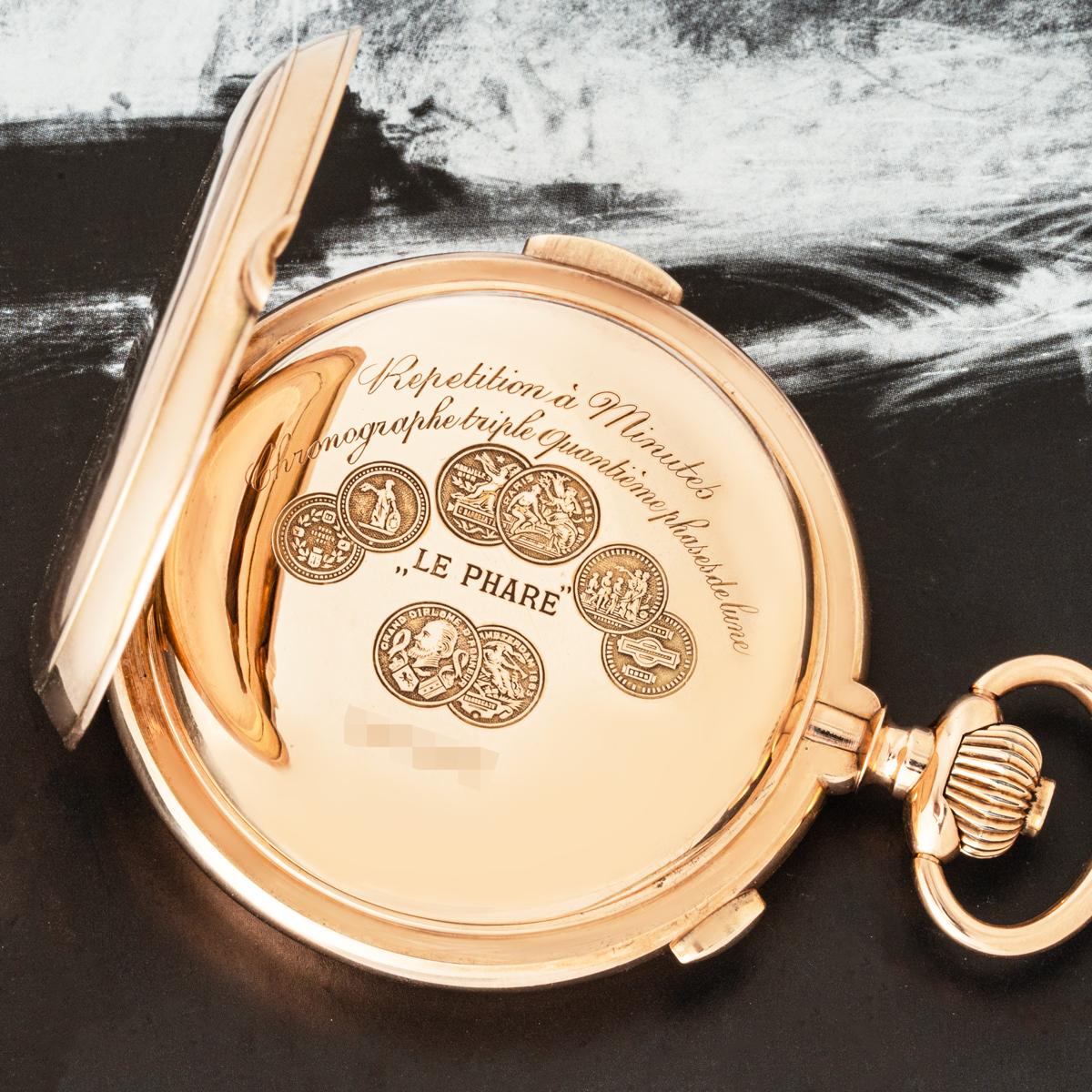 Le Phare A Rose Gold Full Hunter Calendar Minute Repeater Chronograph C1890 For Sale 1