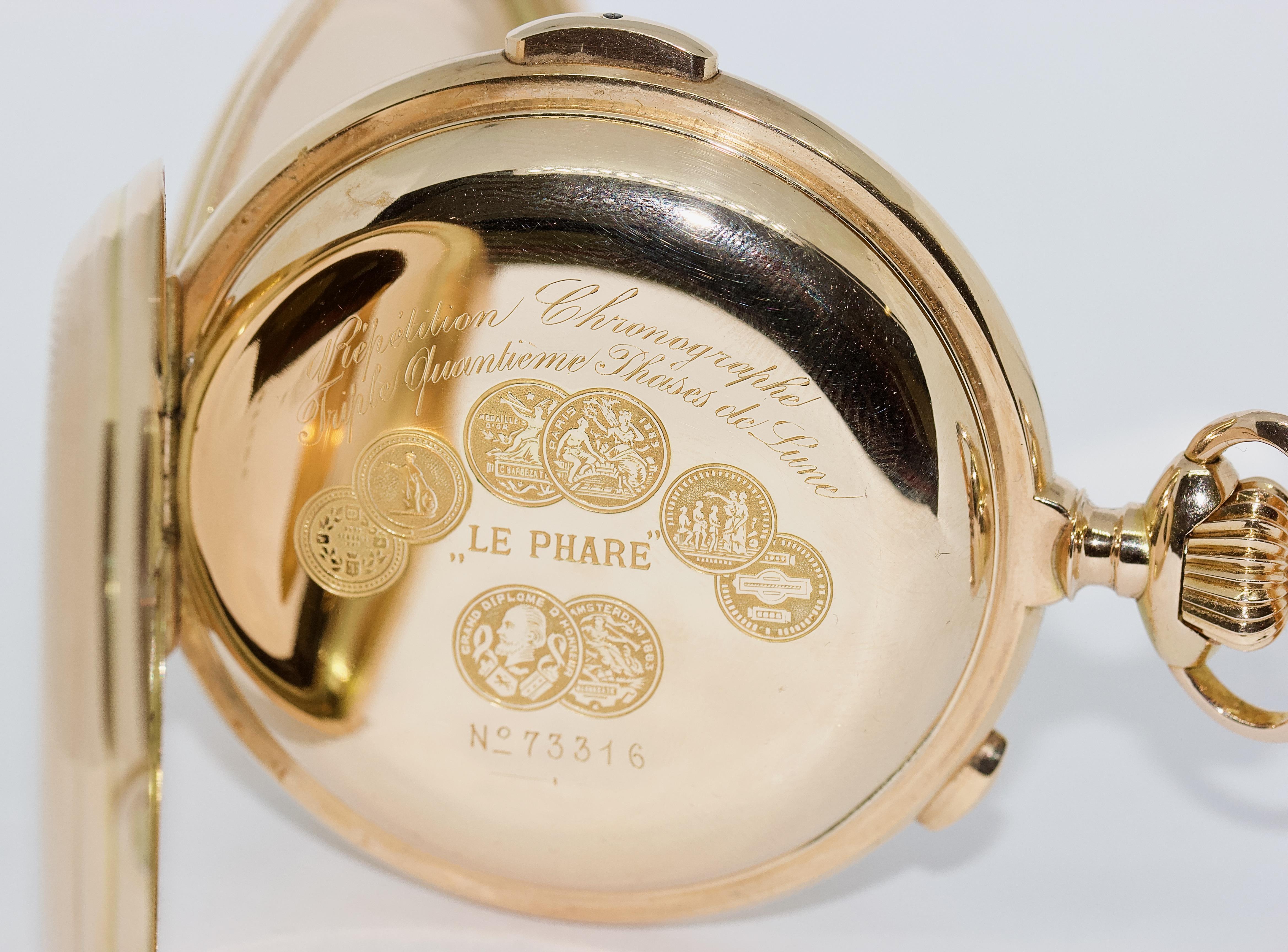 Le Phare, Gold Pocket Hunter Watch, Chronograph, Repeater, Calendar, Moon Phase 4