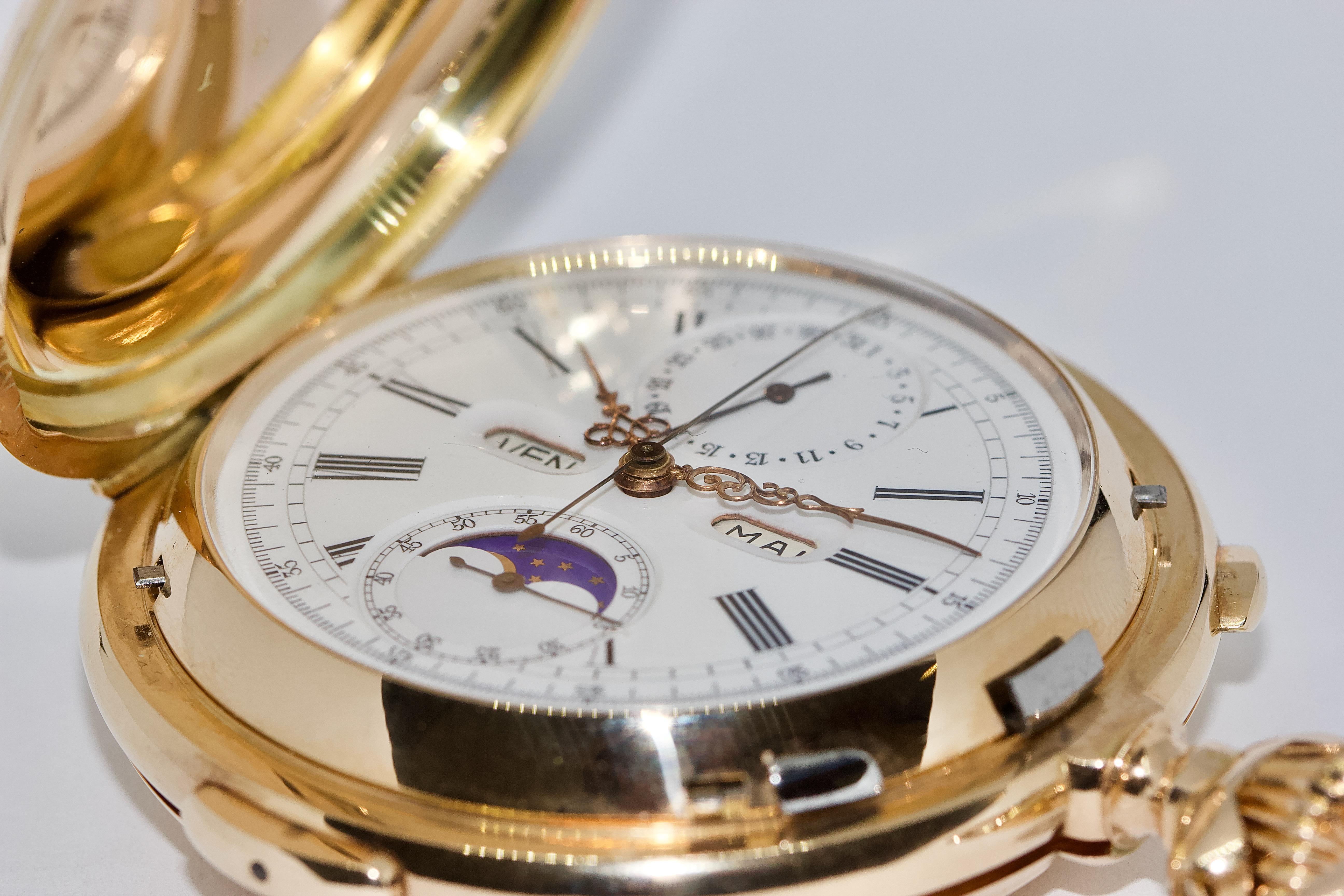 Le Phare, Gold Pocket Hunter Watch, Chronograph, Repeater, Calendar, Moon Phase 1