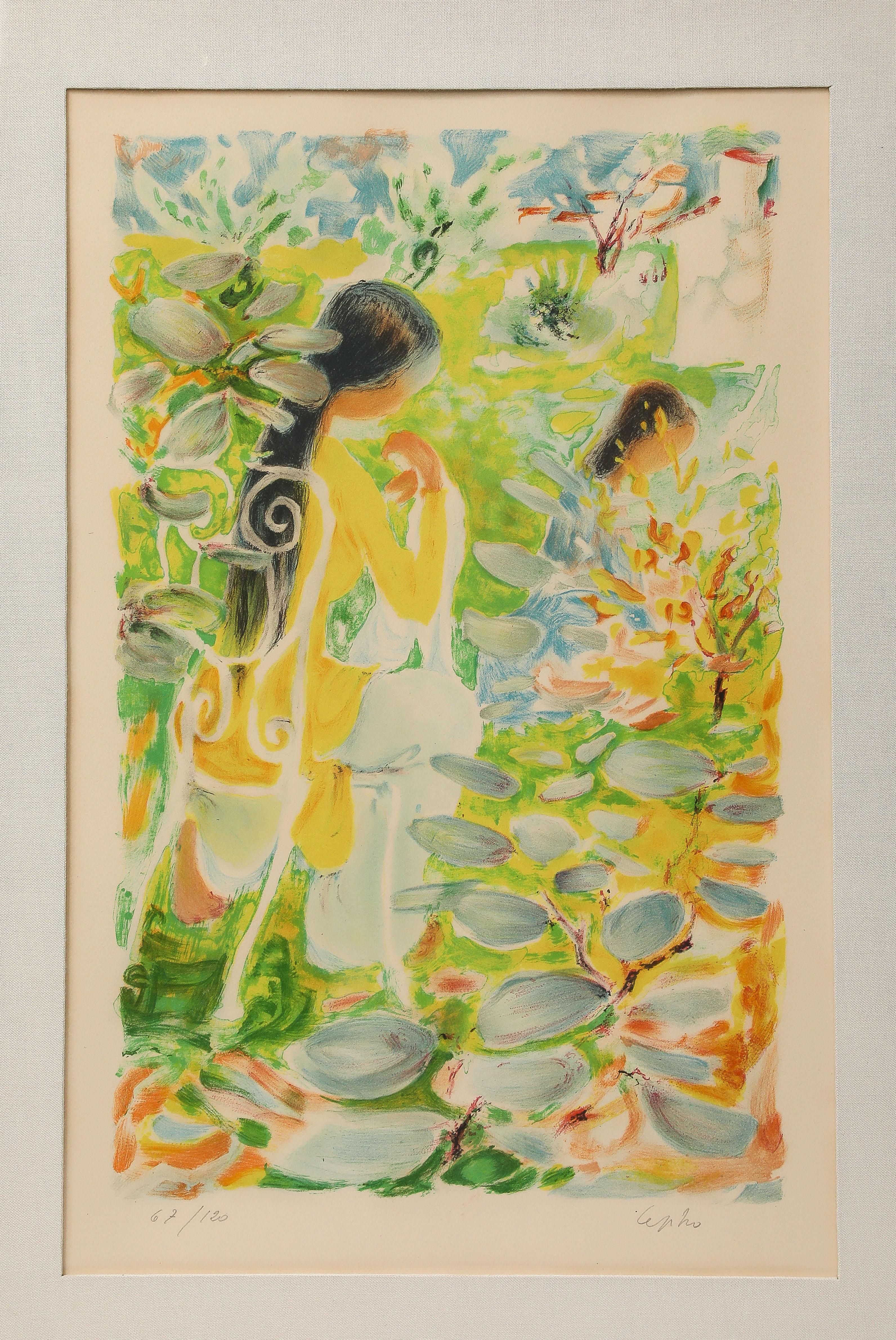 Original frame with light wear.
With the frame the dimensions are  32 H BY 23 W
Pencil signed lower right and numbered 67/120
The two sisters is a subject which is rare for Le Pho lithographs.
The lithograph itself has no scratches.
