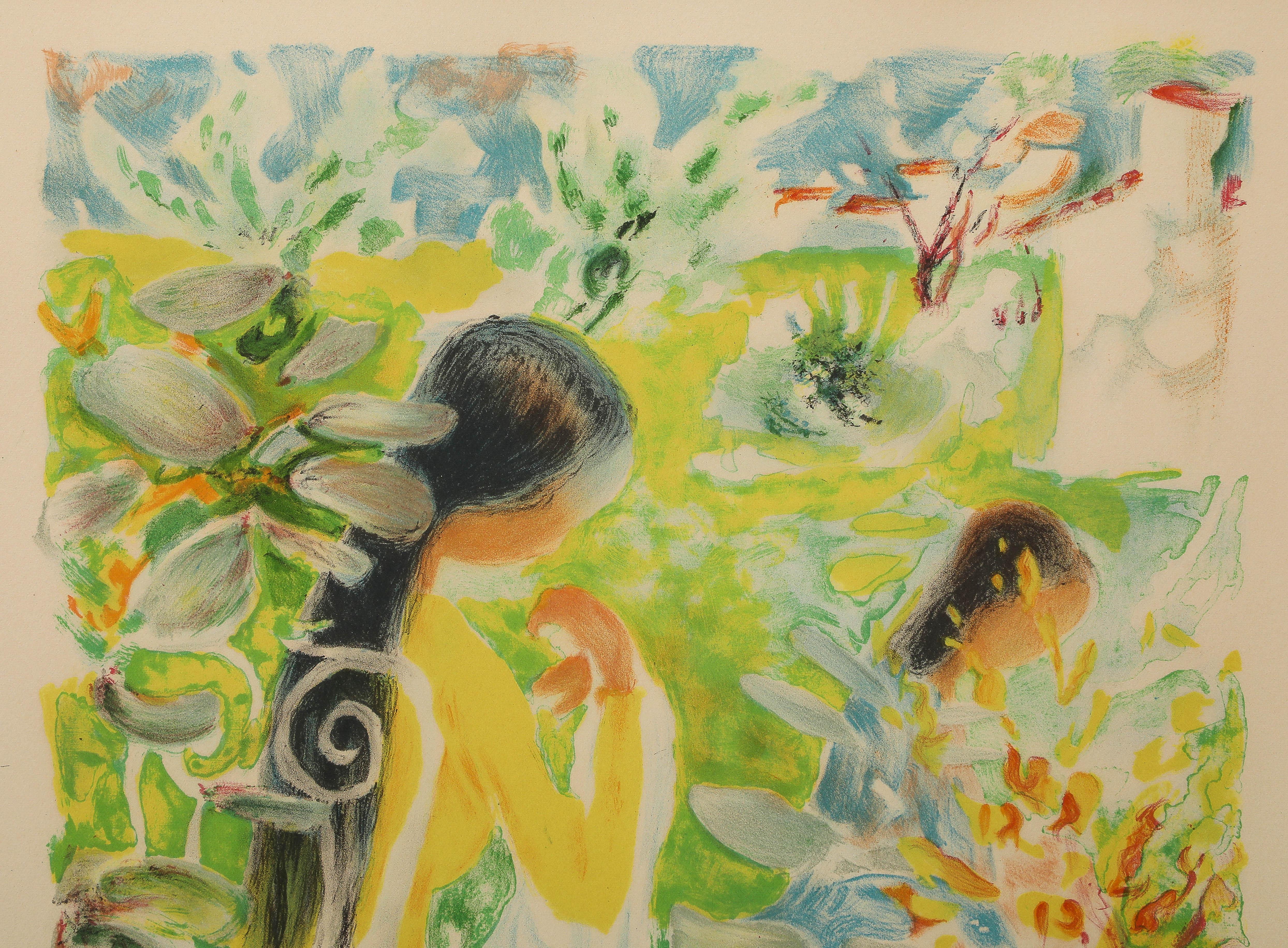 French Le Pho lithograph Two Sisters