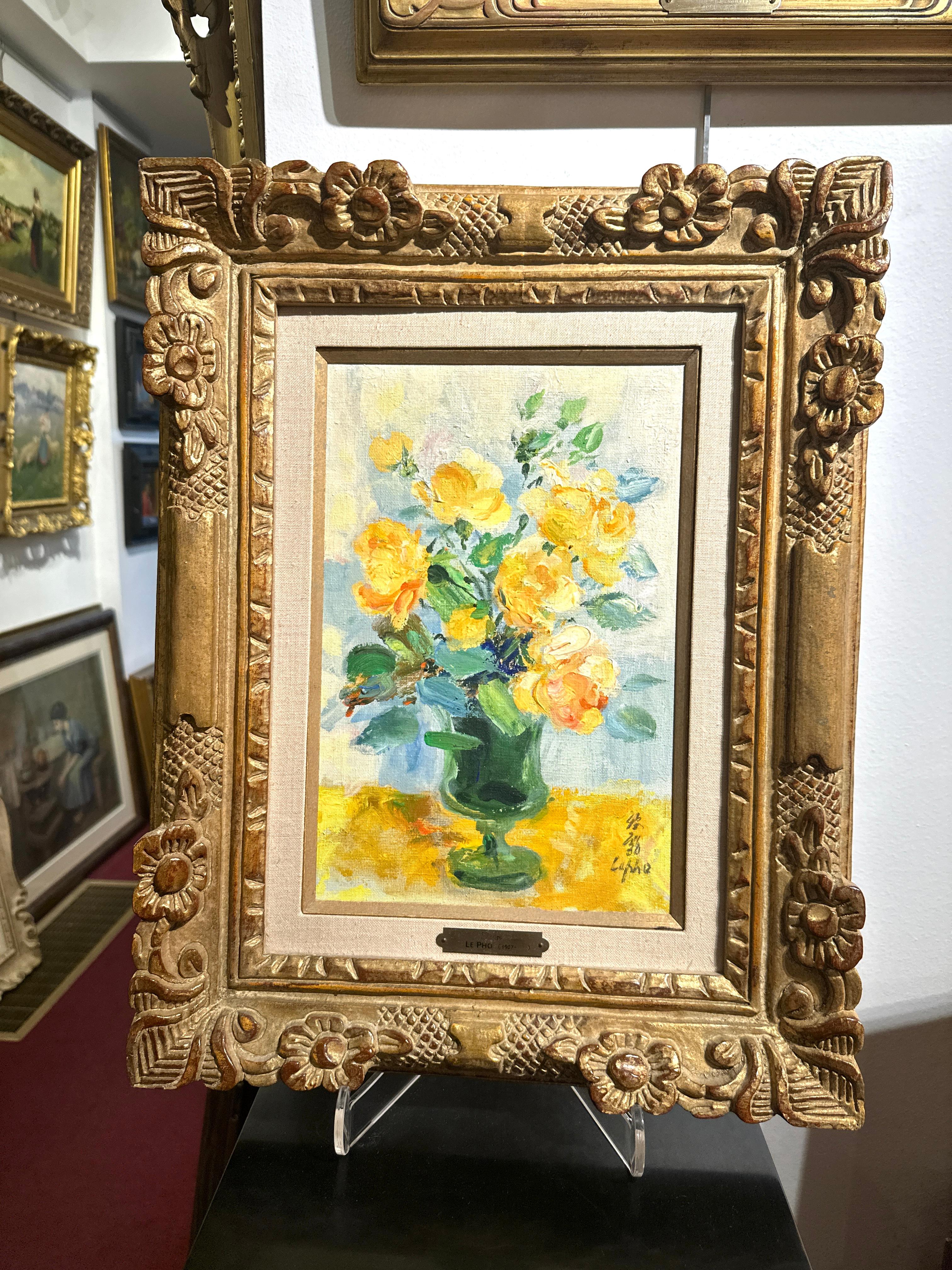 Roses Jaunes (Rosas Amarillas) - Painting Escuela francesa de Le Pho