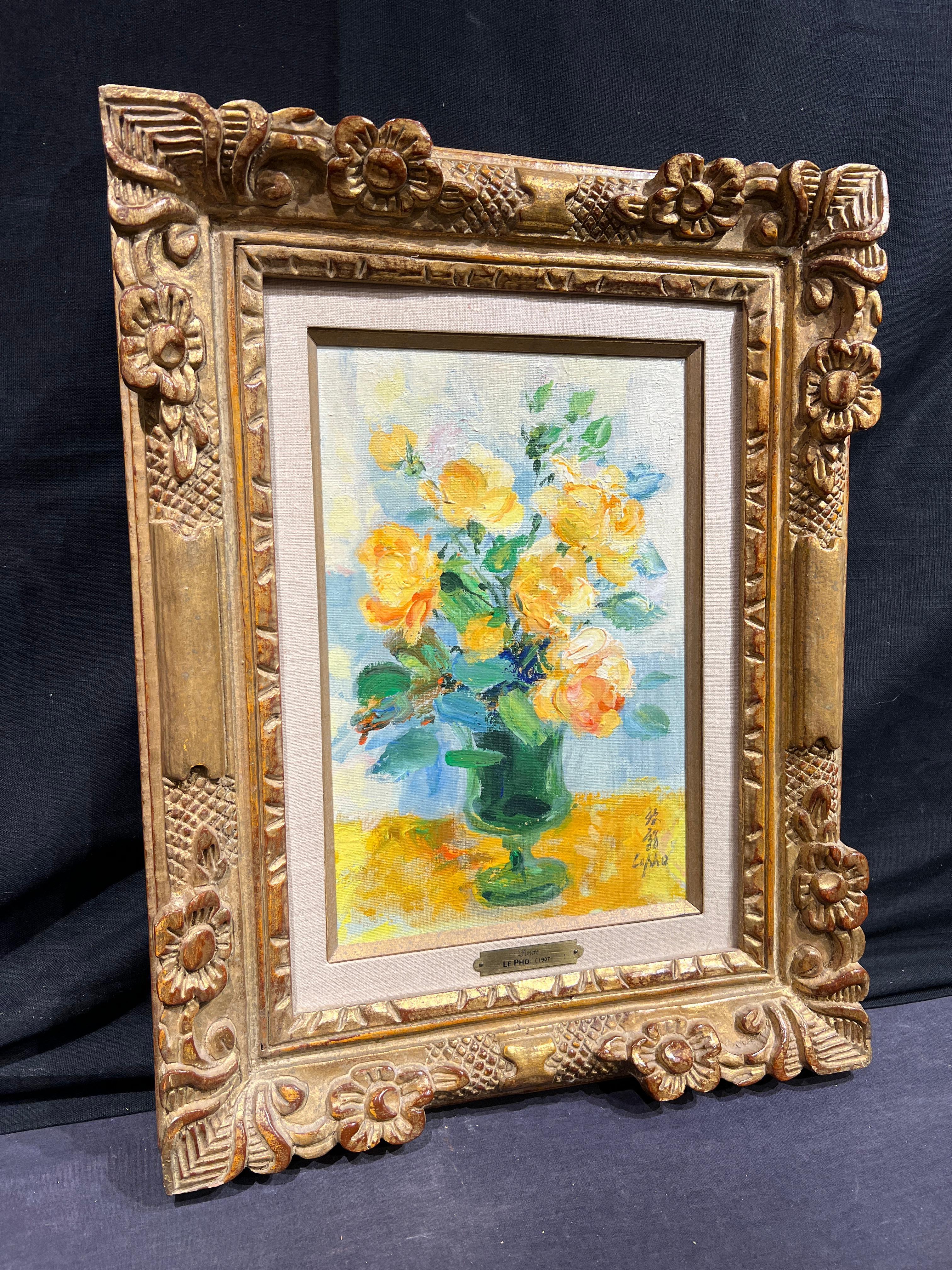 Roses Jaunes (Rosas Amarillas) - Still-Life Painting Beige de Le Pho