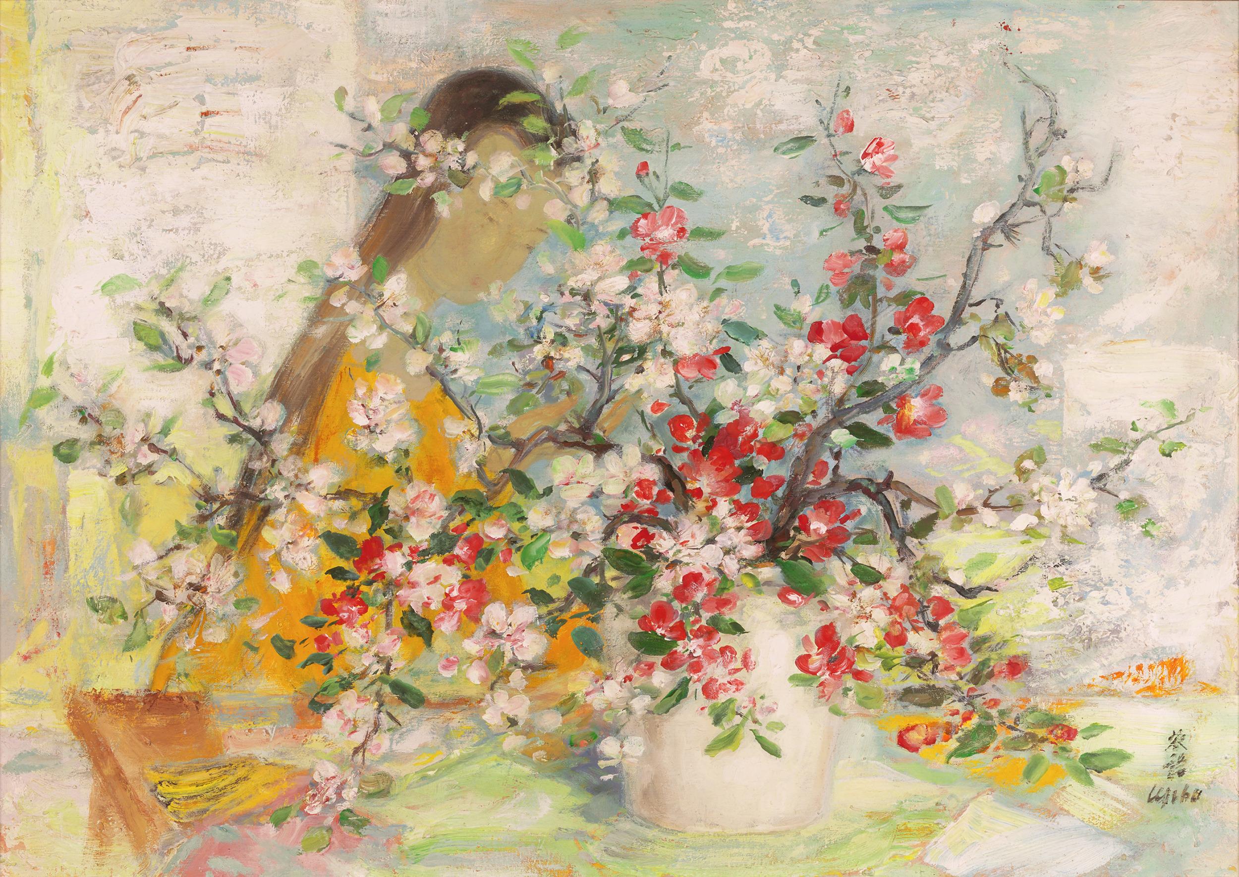 Lê Phổ
1907-2001  Vietnamese-French

Le vase chinois
(The Chinese Vase)

Signed "Le Pho" with Chinese characters (lower right)
Oil on canvas

A woman's visage appears behind a spray of fresh flowers in this serene oil by Vietnamese painter Le Pho.
