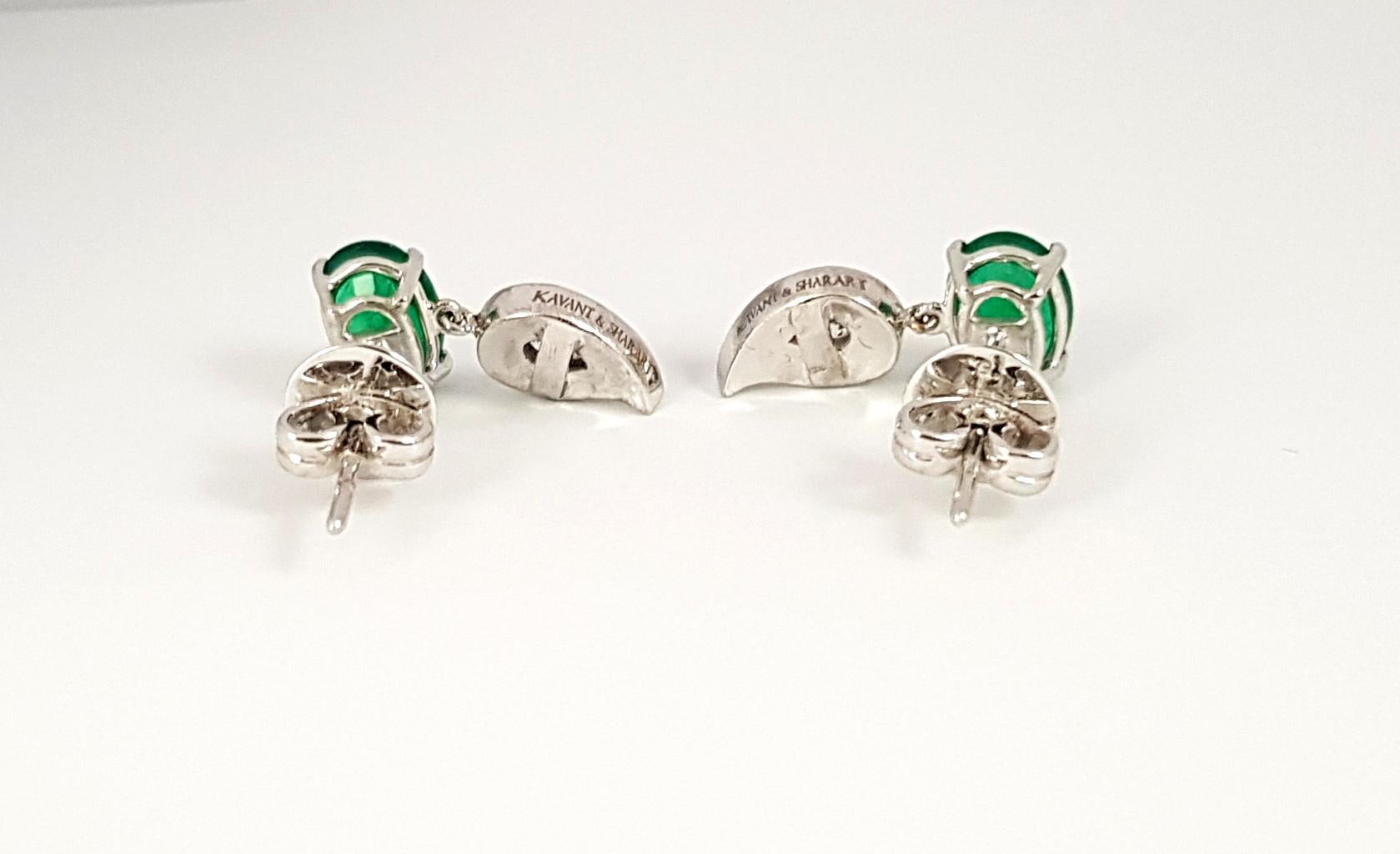 Women's or Men's Le Phoenix Emerald Earrings Set in 18K White Gold Settings For Sale
