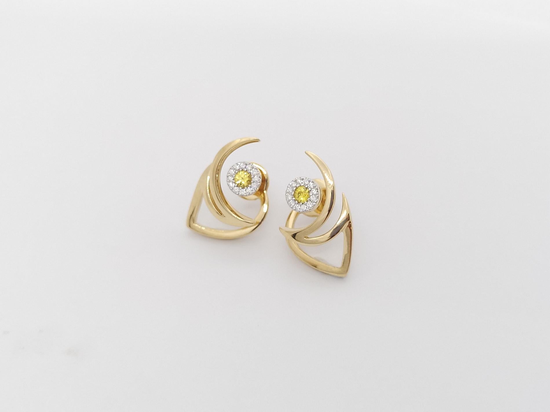 Brilliant Cut Le Phoenix over the Moon Yellow Sapphire and Diamond Earrings 18k Gold For Sale