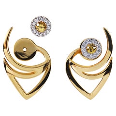 Le Phoenix over the Moon Yellow Sapphire and Diamond Earrings 18k Gold