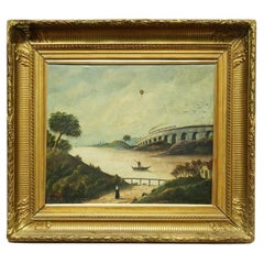 Peinture « Le pont de chemin de fer », M. L. Daguerry 1888. 