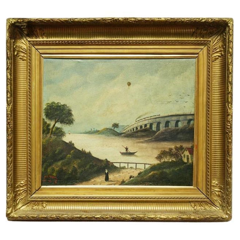 Le Pont Neuf Painting in Giltwood Frame by Ansaloni, Dated 1944