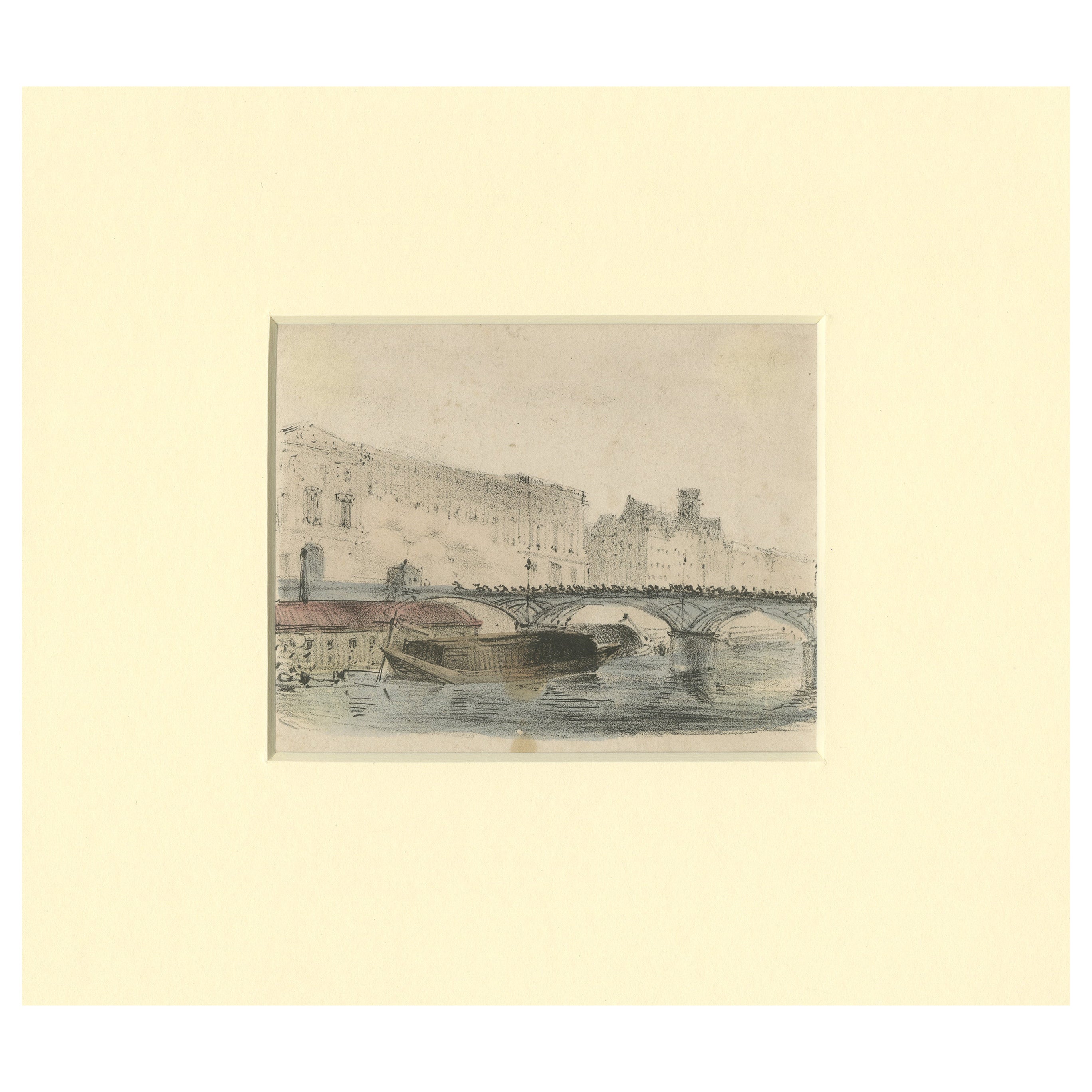Le Pont des Arts – A 19th-Century Hand-Coloured View of Paris and the Seine