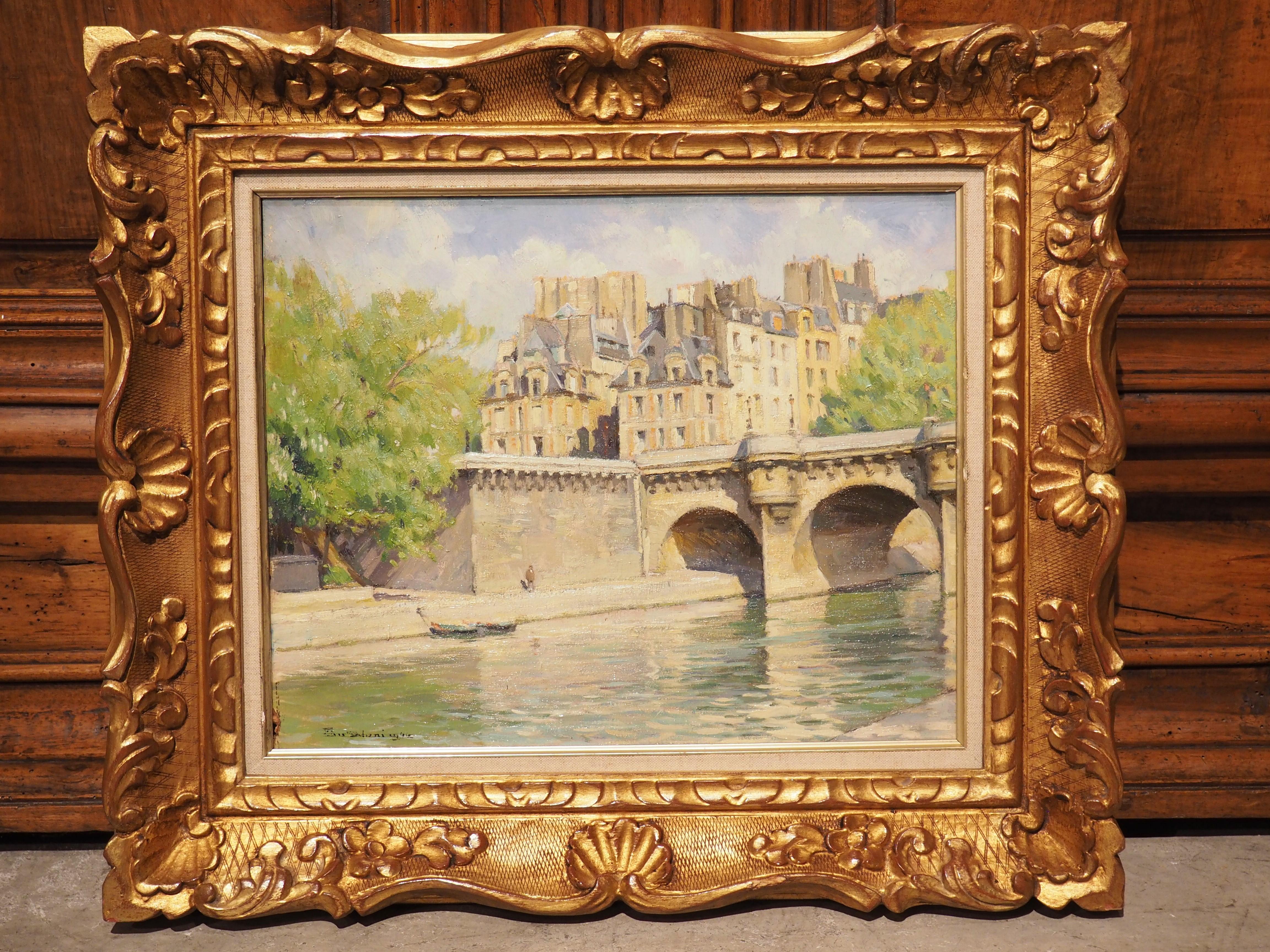 Peinture Le Pont Neuf dans un cadre en bois doré par Ansaloni, datée de 1944 en vente 5