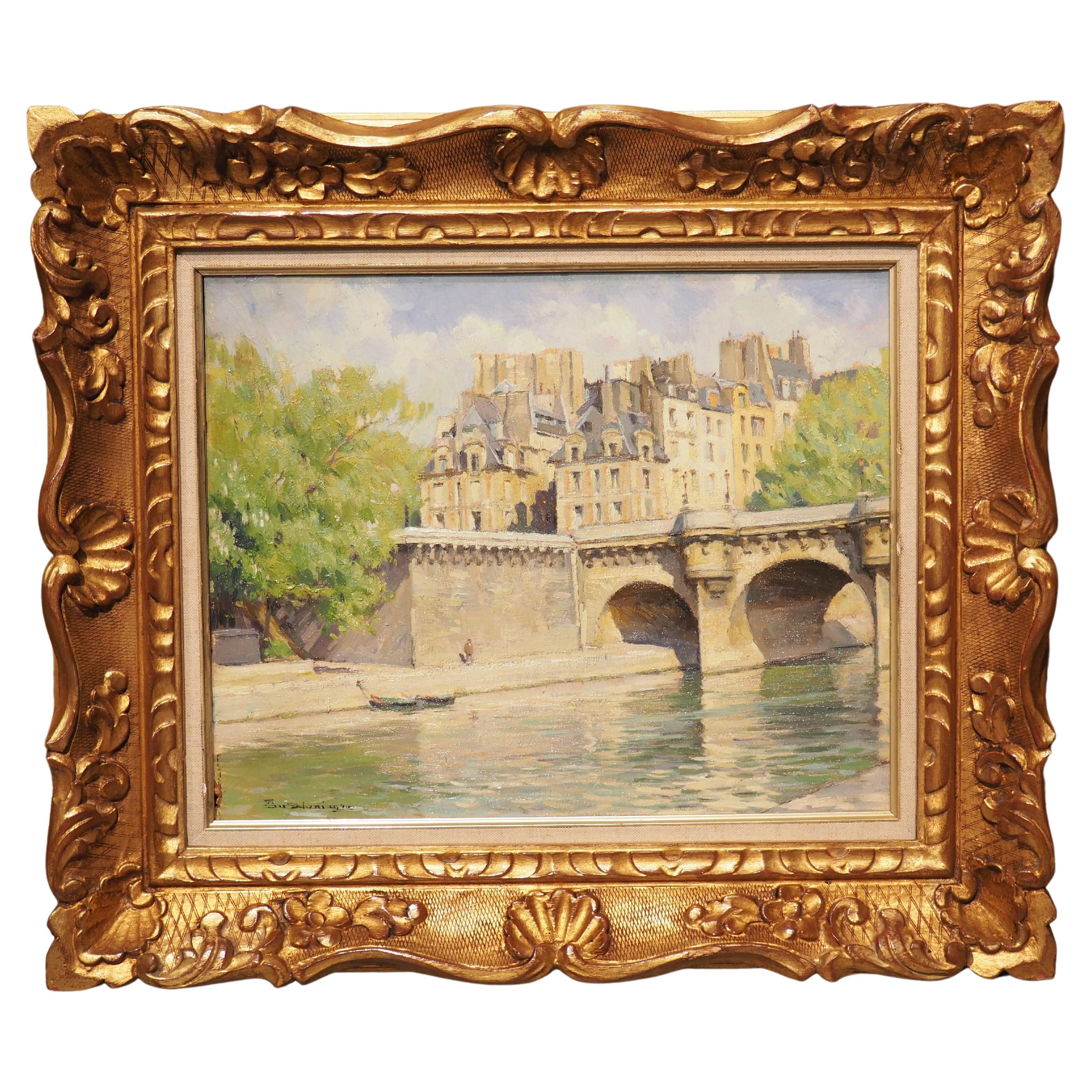 Le Pont Neuf Painting in Giltwood Frame by Ansaloni, Dated 1944 For Sale