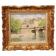 Vintage Le Pont Neuf Painting in Giltwood Frame by Ansaloni, Dated 1944