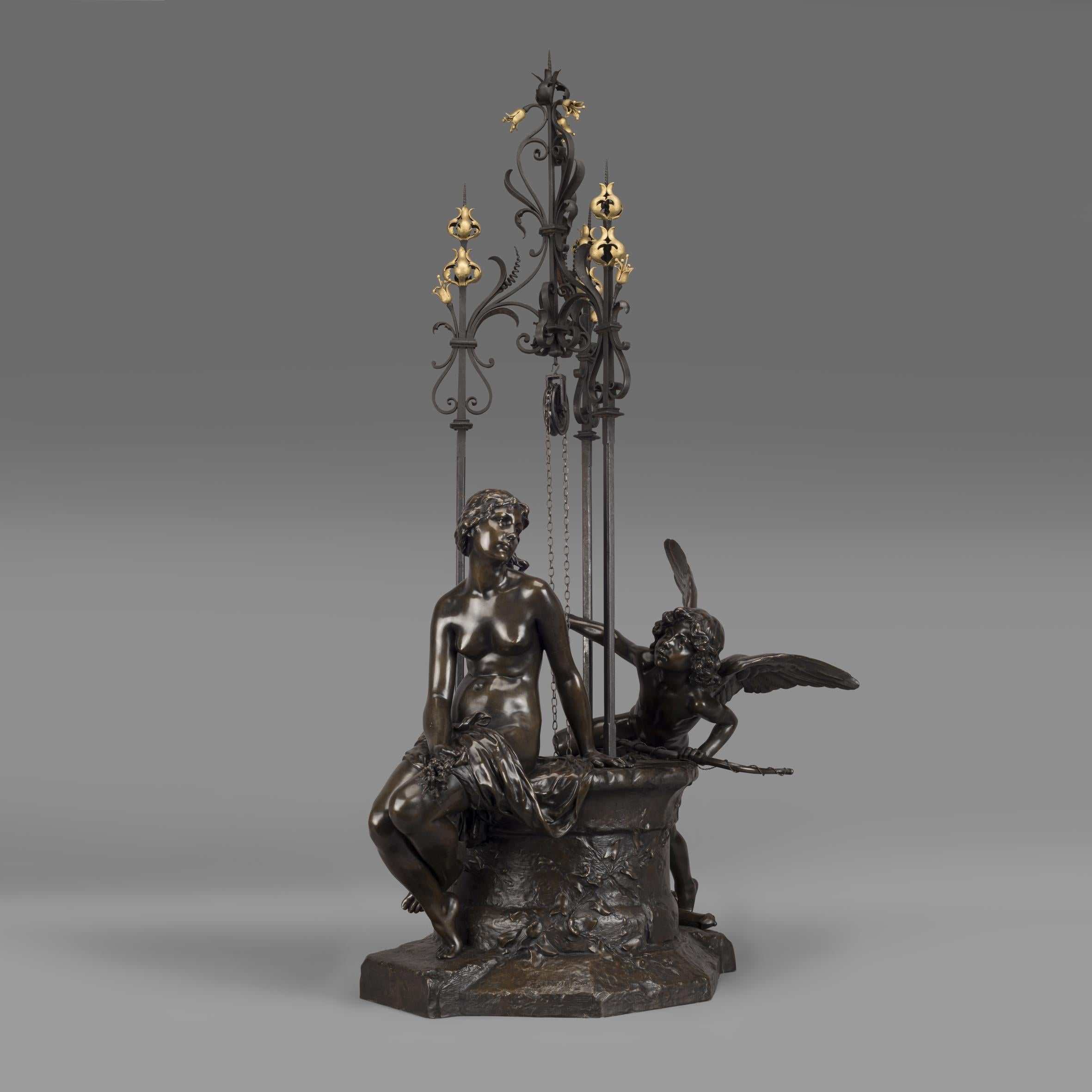 'Le Puits Qui Parle' (The Speaking Well) - An Important Exhibition Bronze Group, by Paul Eugène Mengin.

Signed to the cast 'P MENGIN', and inscribed 'Susse Fres Edts, Paris', and with foundry mark 'SUSSE FRERES EDITEURS/ PARIS'. 

First