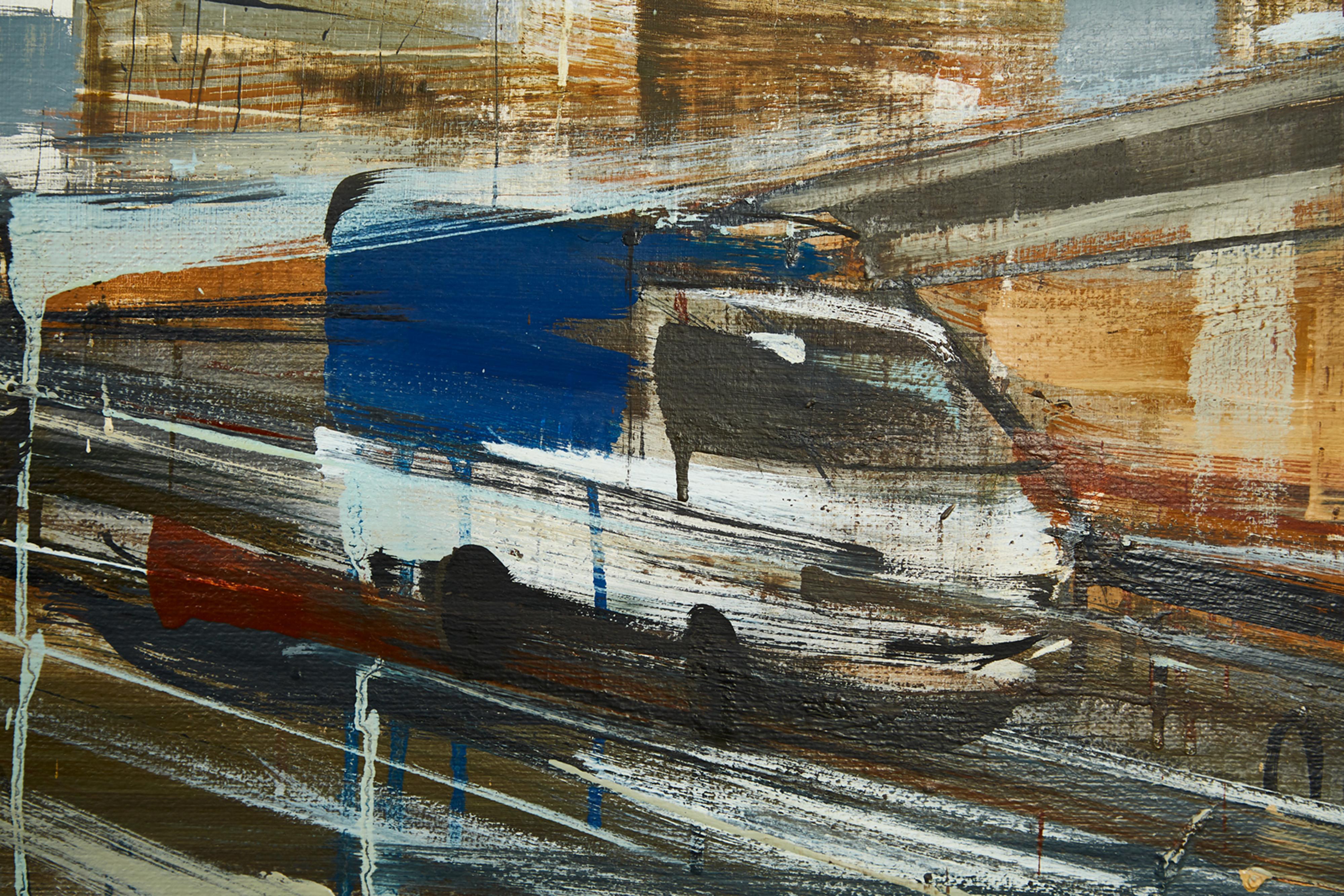 Peinture contemporaine de scène urbaine « Speed Under the Bridge » - Painting de Le Quy Tong