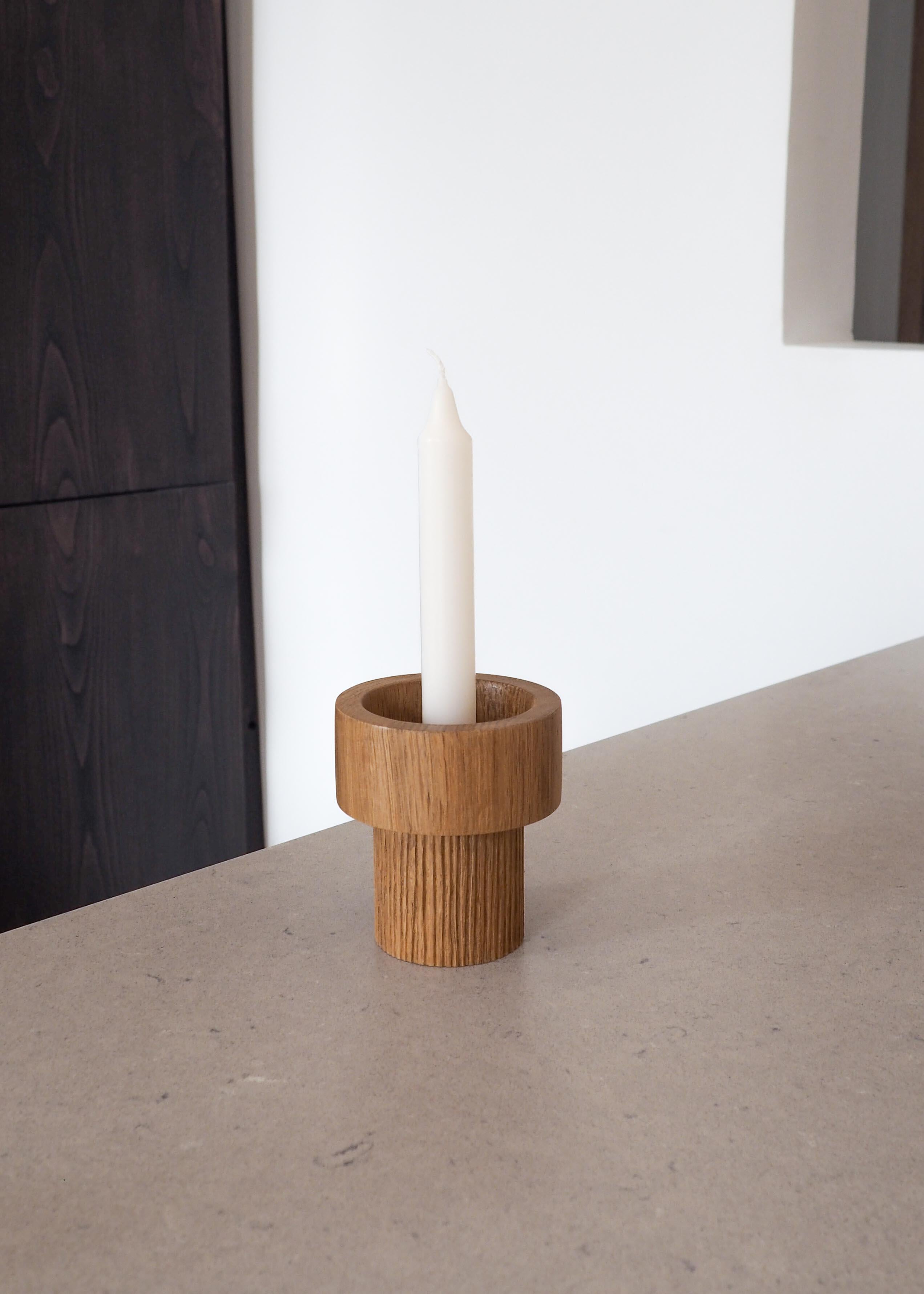 French LE RAYÉ candlestick, oak wood, handmade in France, OROS Editiion For Sale