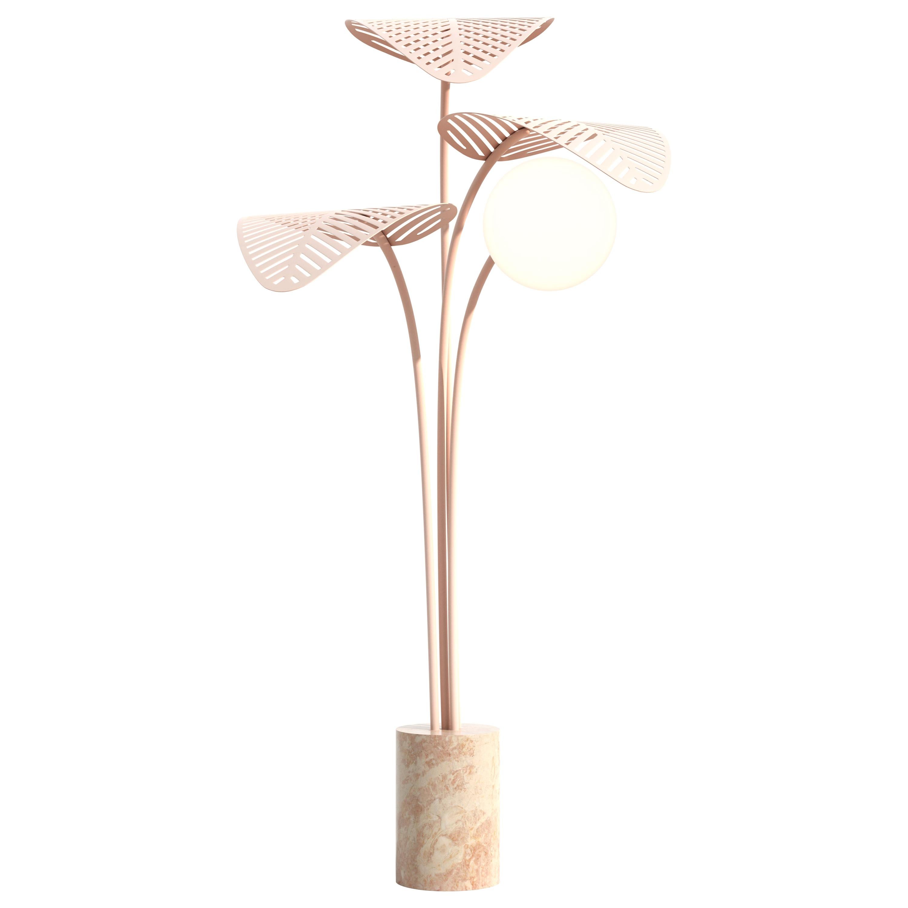 Le Refuge Floor Lamp by Marc Ange in Rosa Portogallo Marble with Pink Leaves For Sale