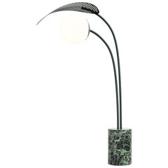 Le Refuge Floor Lamp by Marc Ange with Green Marble Base and Green Metal Leaf