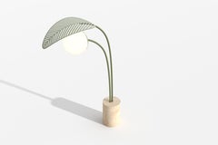 Le Refuge Floor Lamp by Marc Ange with Rose Marble Base and Green Metal Leaf