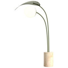 Le Refuge Floor Lamp by Marc Ange with Rose Marble Base and Green Metal Leaf