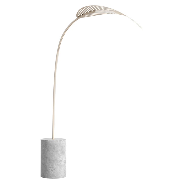 Le Refuge Shade by Marc Ange with Concrete Base and one White Metal Leaf For Sale