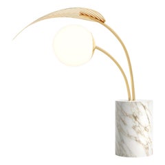 Le Refuge Table Lamp by Marc Ange with Calacatta Marble Base and Gold Metal Leaf