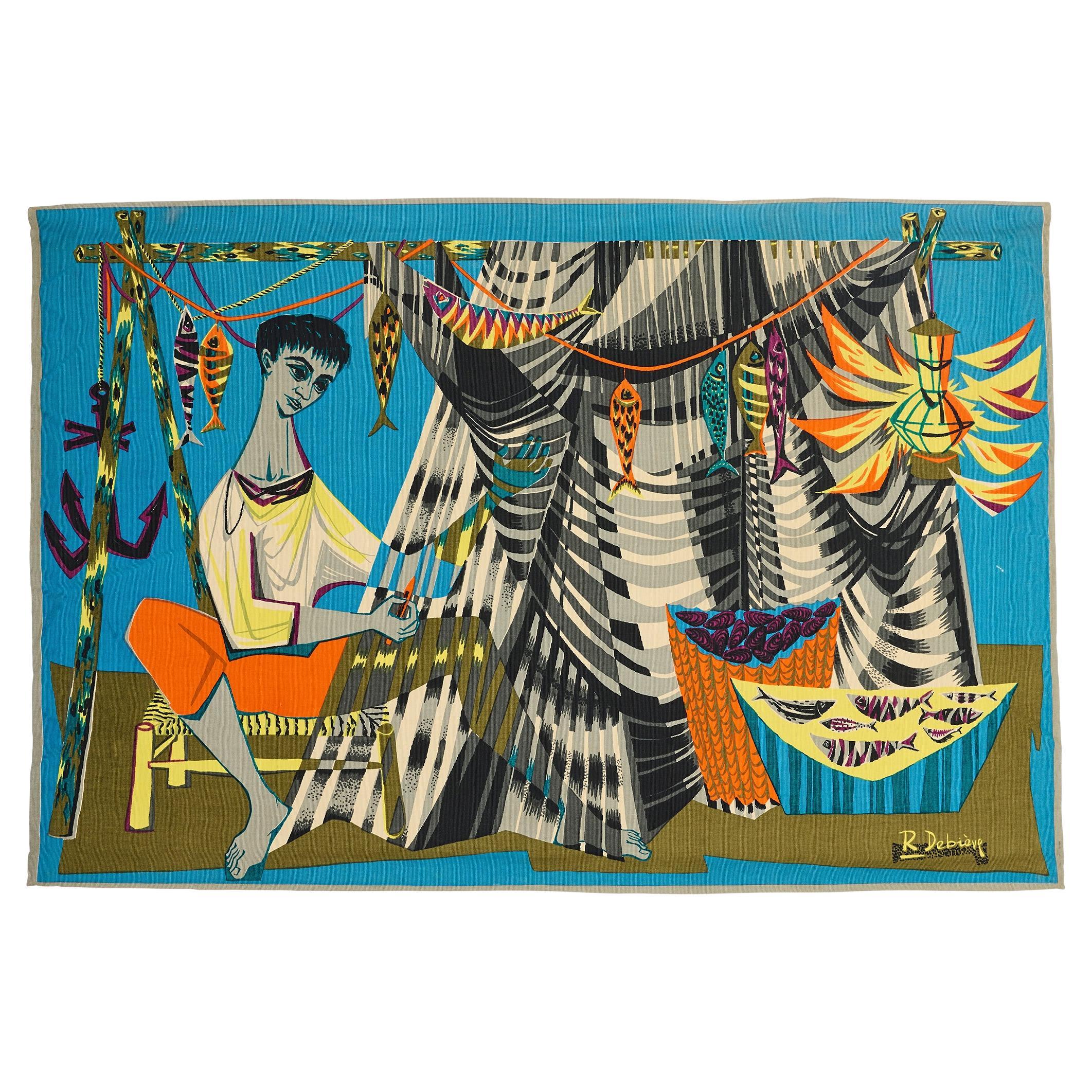 Le Remailleur de Filet — Midcentury Tapestry by Robert Debiève, France, 1950s
