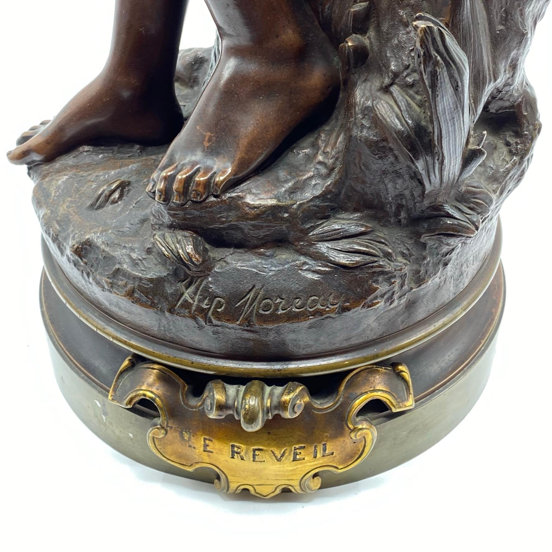 Le Reveil Figurative Bronze Sculpture After Hippolyte Francois Moreau In Good Condition In New York, NY