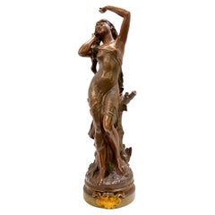 Antique Le Reveil Figurative Bronze Sculpture After Hippolyte Francois Moreau