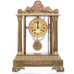 Pendule de cheminée Le Roy en laiton et verre de 17 pouces signée, Paris, fin du 19ème siècle