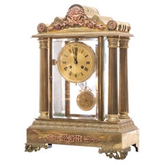 Le Roy Signed Brass and Glass Mantel Clock, Paris, Late 19th Century