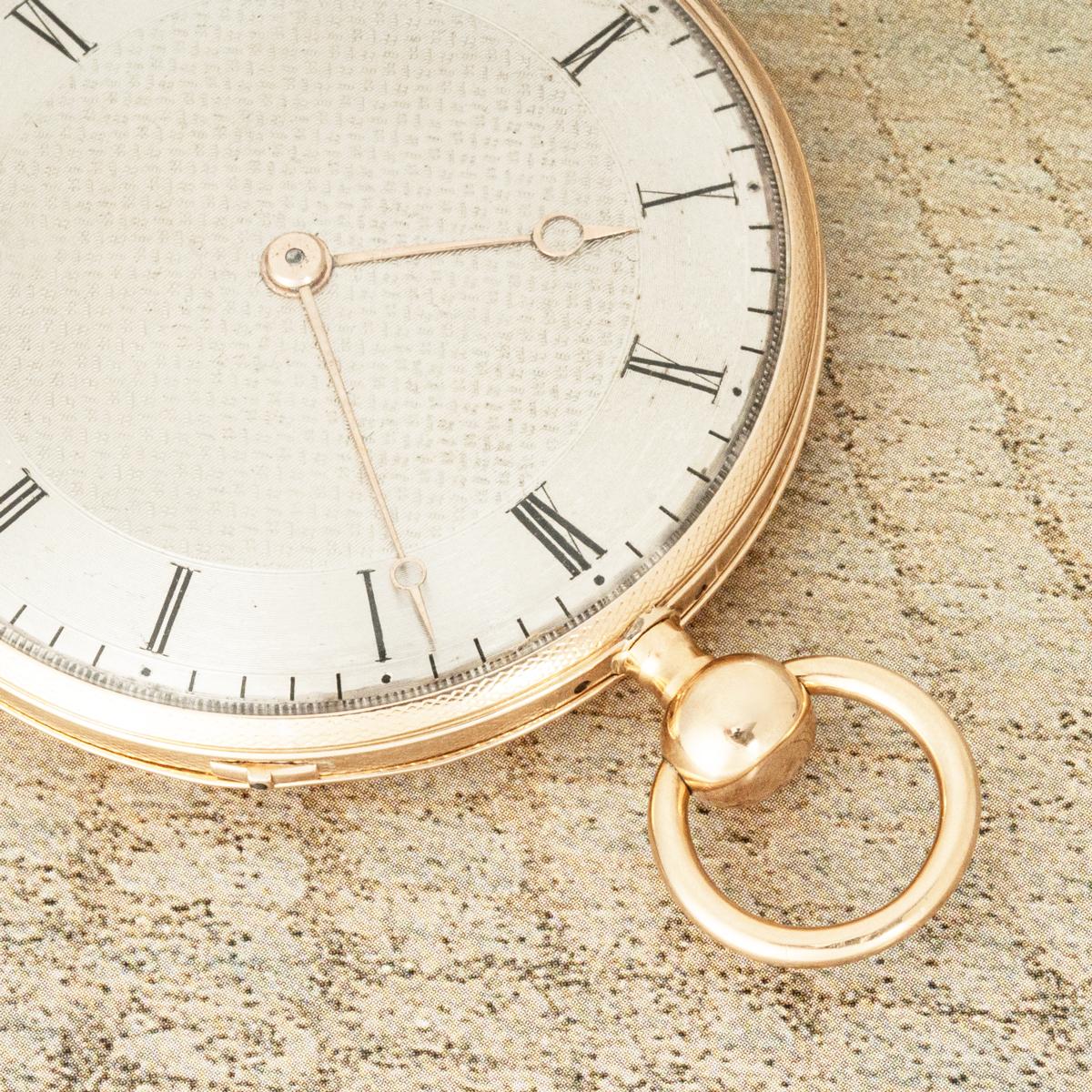Le Roy et Fils. A Rare 18ct Rose Gold Quarter Repeater Keywind Cylinder Openface Pocket Watch, C1820.


Dial: The superb Silver dial with engine turning to the centre of the dial with Roman numerals and outer minute track. The original rose gold