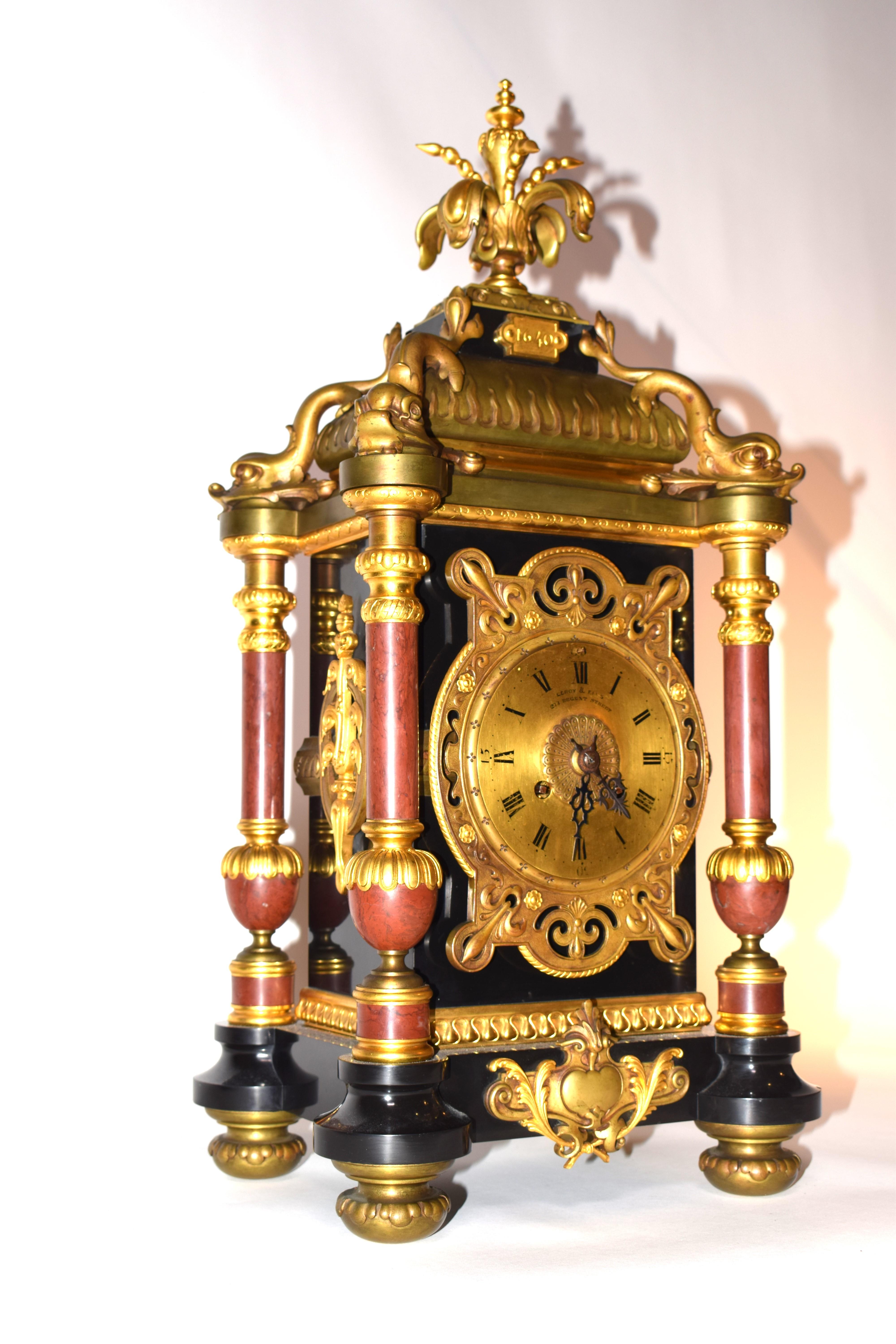 Partial vergoldete Uhr von Le Roy & Fils im Barockstil, Revival im Angebot 6