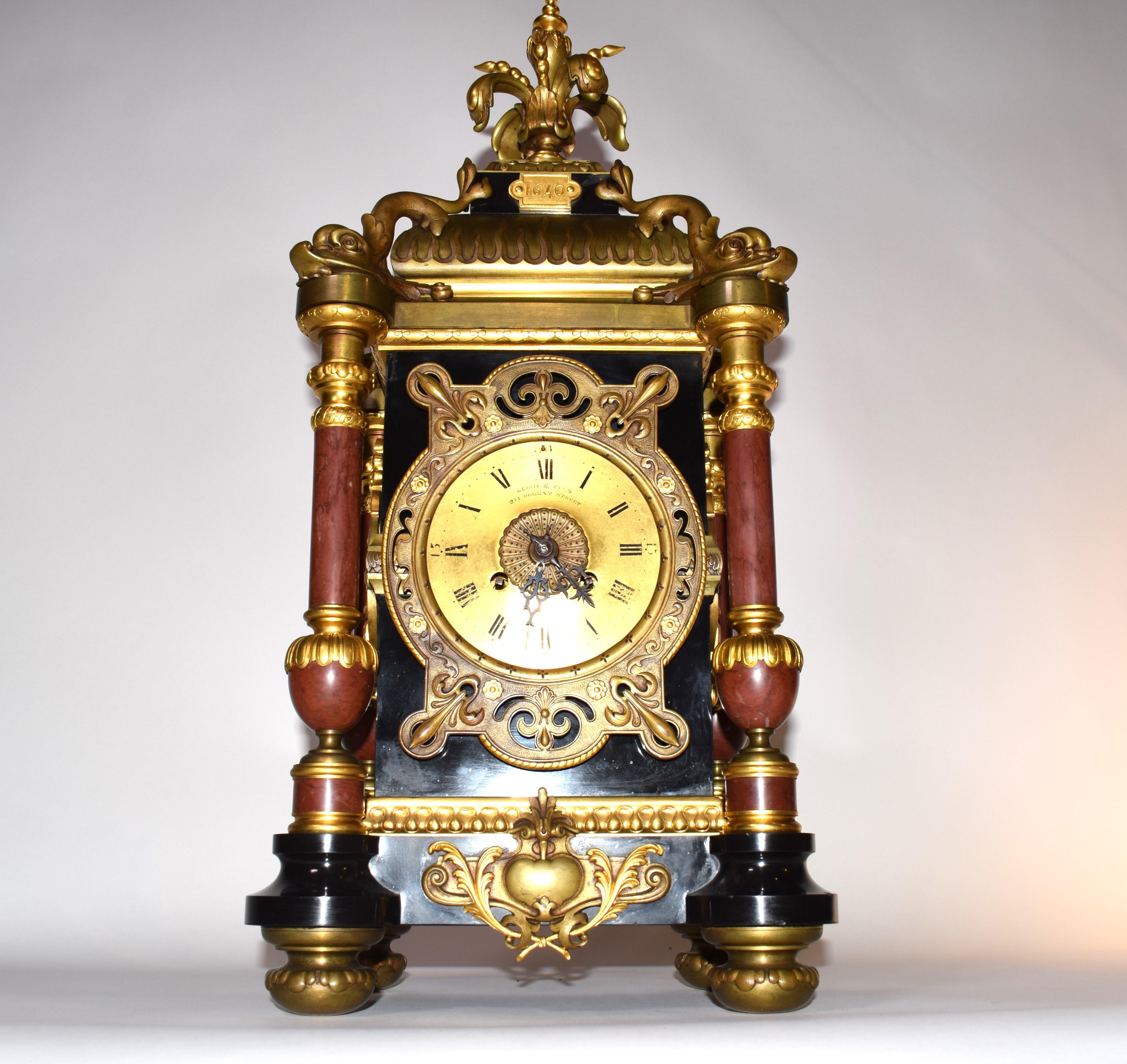 Partial vergoldete Uhr von Le Roy & Fils im Barockstil, Revival im Angebot 10