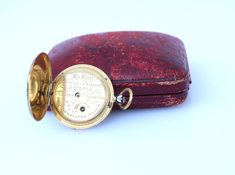 Ladies Pocket Watch Le Roy Painted Enamel Gold French Original Case