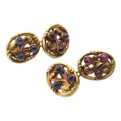 Le Saché Tiffany & Co. Gemelos Art Nouveau de zafiro, rubí y oro, circa 1890
