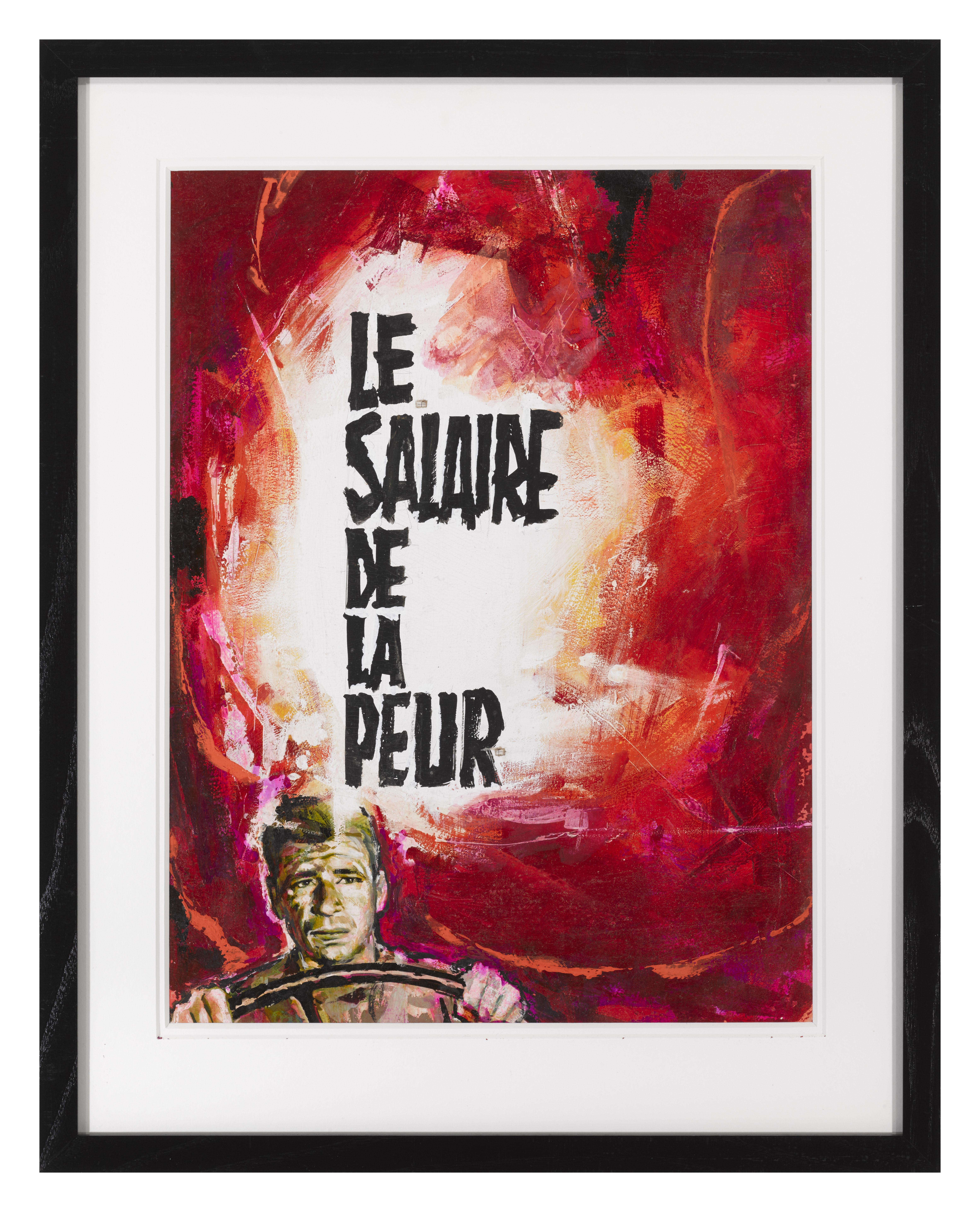 Original French artwork used to create the French 31 x 24 inch film poster for the films 1960's re-release of the 1953 adventure thriller film Le Salaire de la Peur / The Wages of Fear.
This film was directed by Henri-Georges Clouzot. Yves Montand,