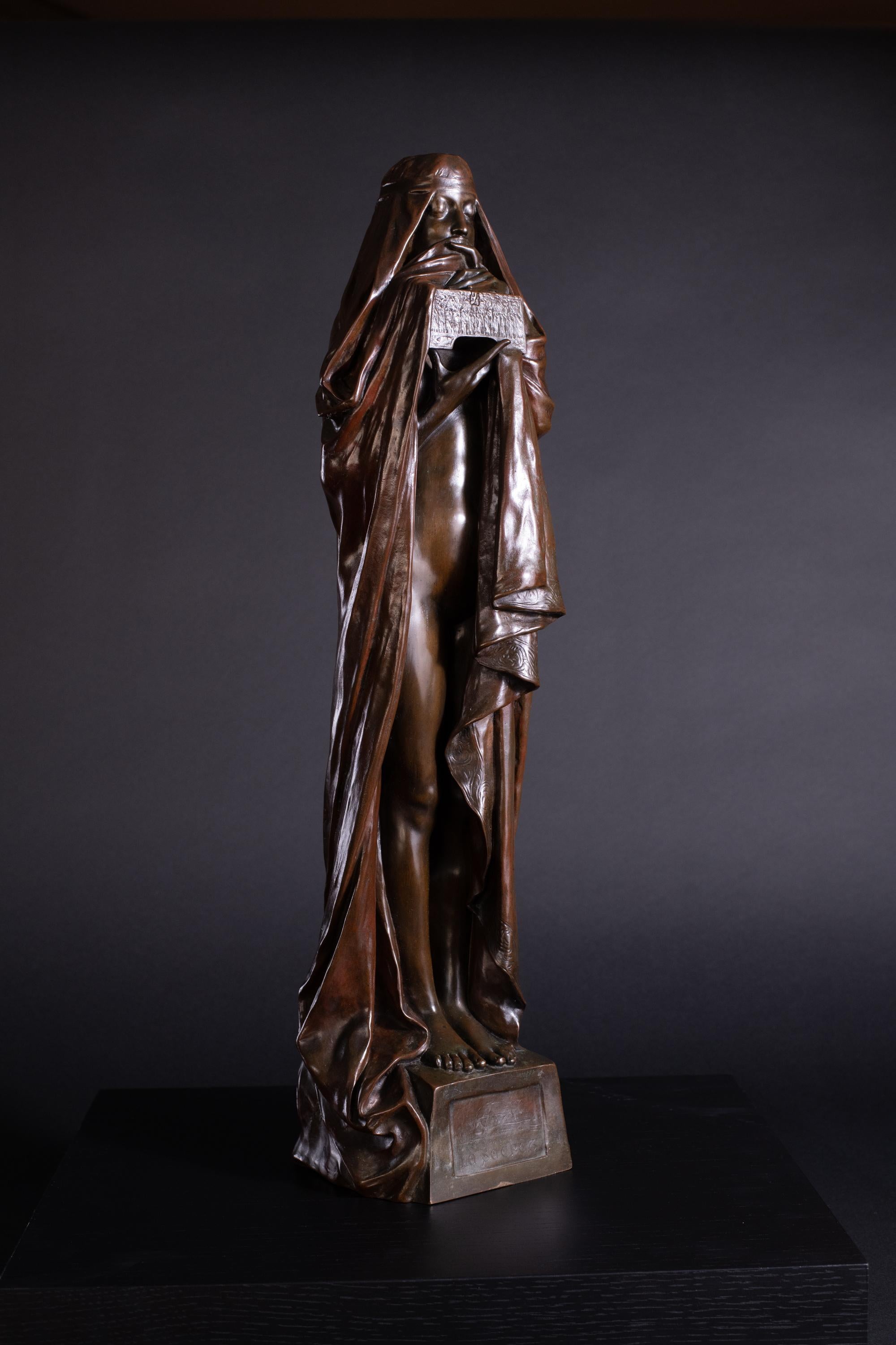 Jugendstil-Bronze-Skulptur „Le Secret“ von Pierre Felix Masseau im Angebot 4