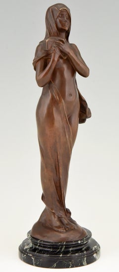 Le Secret Art Nouveau Bronze Sculpture Nude with Casket Maurice Bouval, 1900