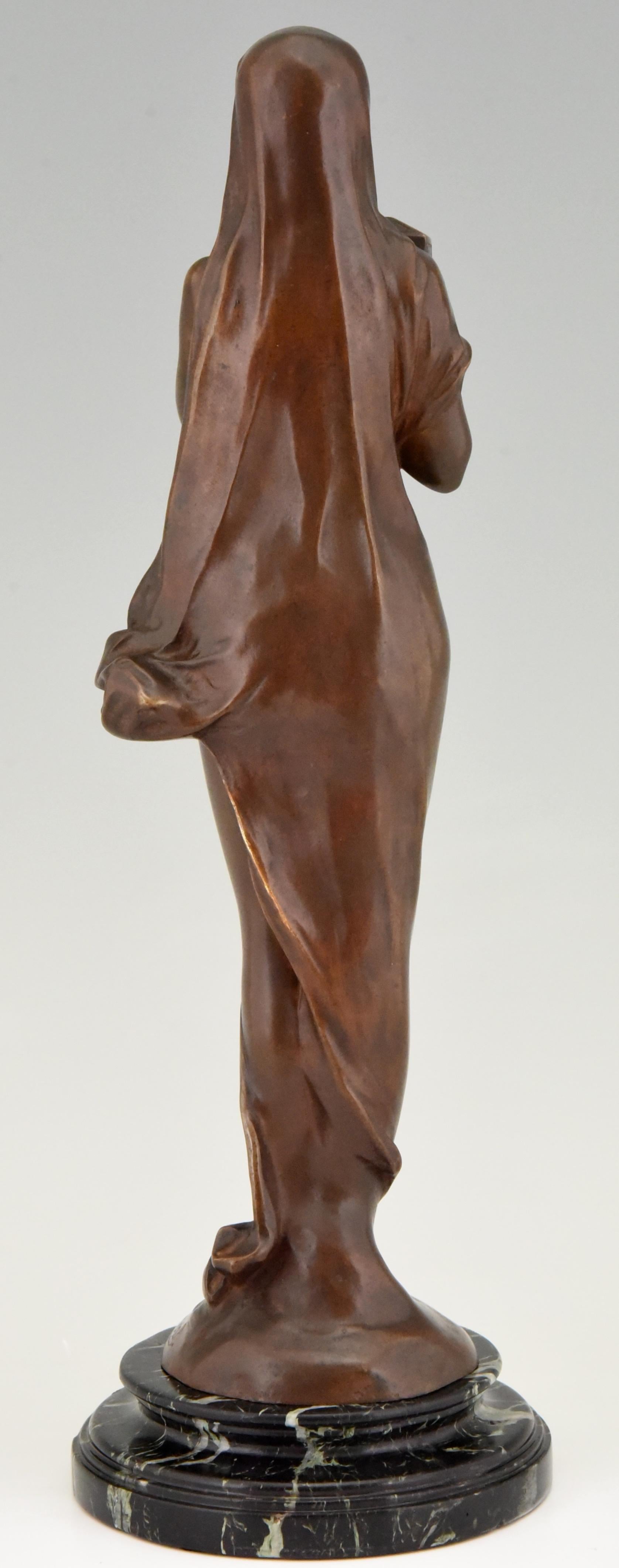 Patinated Le Secret Art Nouveau Bronze Sculpture Nude with Casket Maurice Bouval, 1900