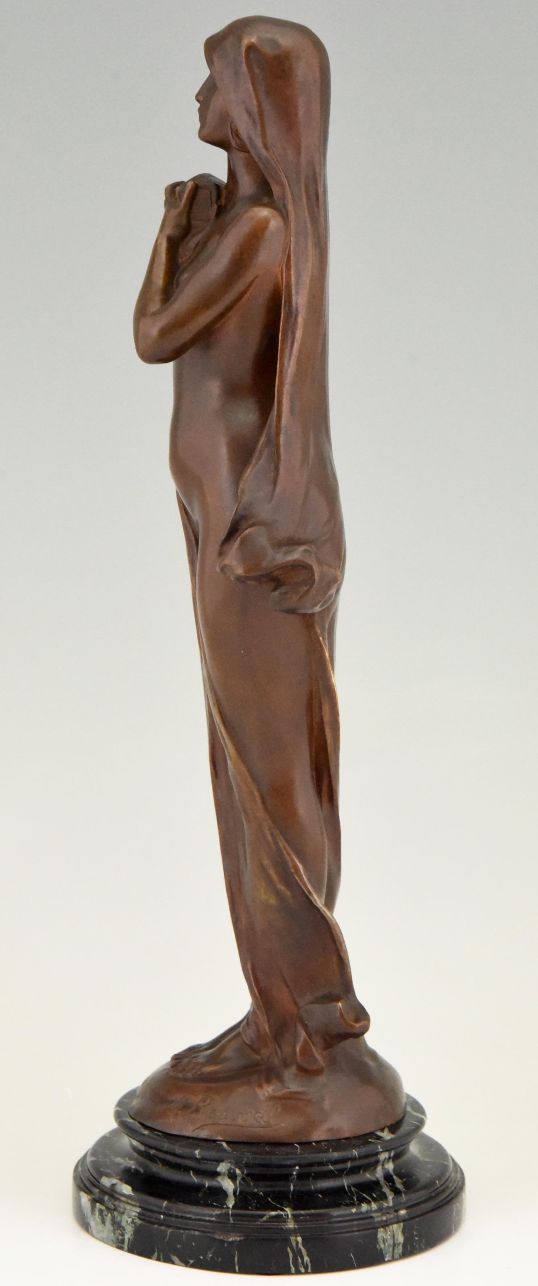 Le Secret Art Nouveau Bronze Sculpture Nude with Casket Maurice Bouval, 1900 In Good Condition In Antwerp, BE
